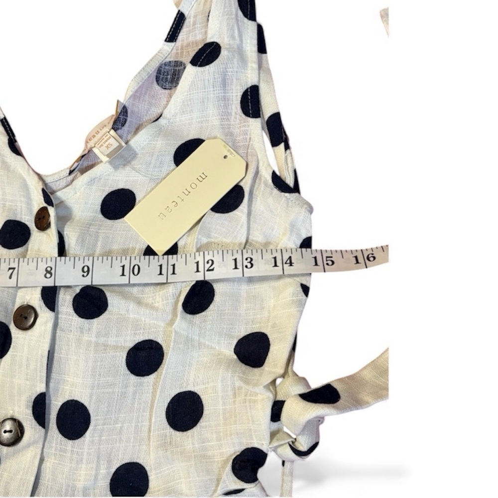 Monteau Pants & Jumpsuits Linen Blend Polka Dot Tank Jumpsuits Women's XS - Picture 7 of 8